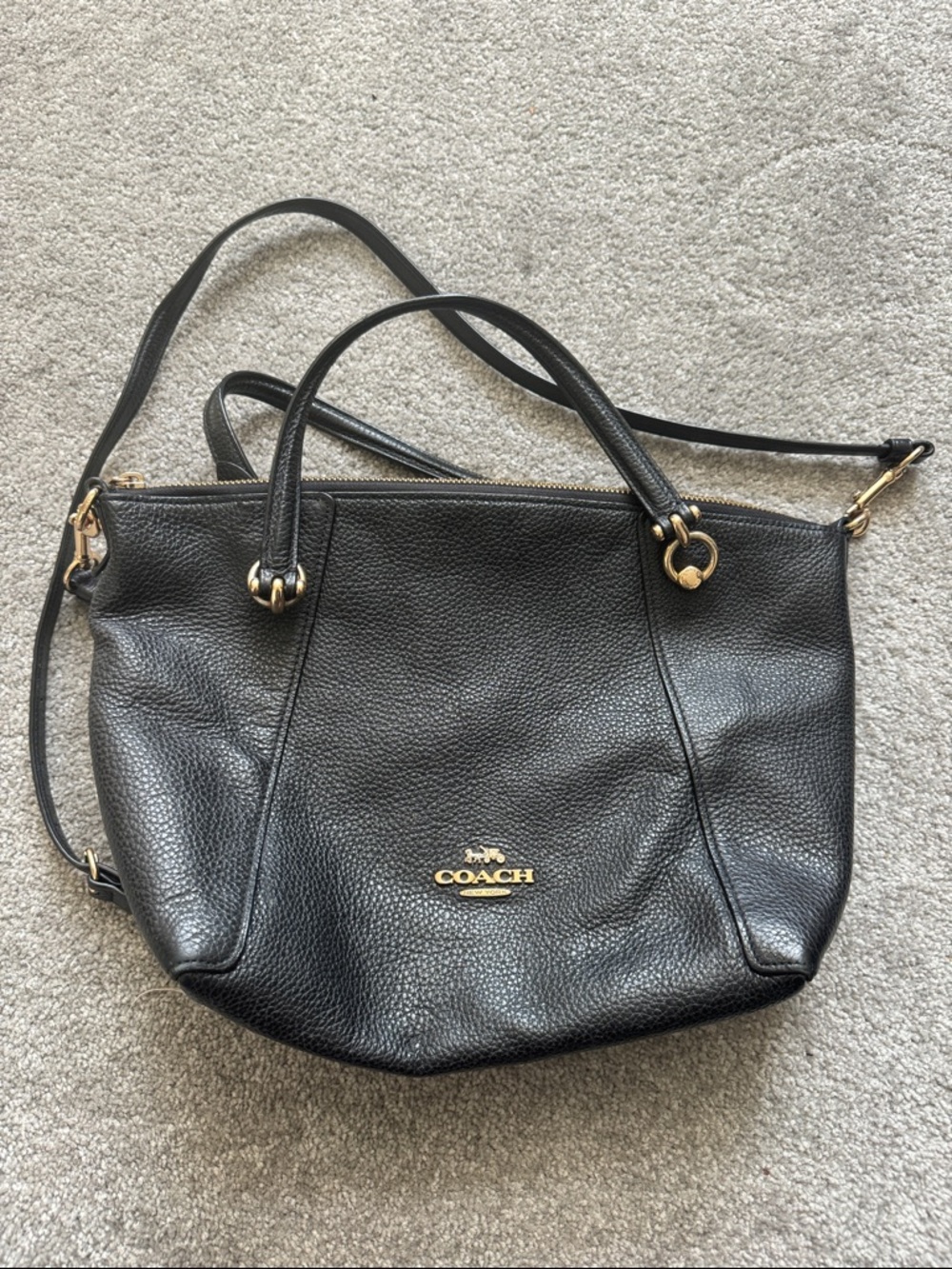 COACH Black Pebbled Leather Shoulder Tote with Gold Hardware
